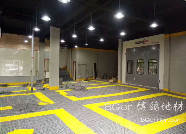 汽车美容店美容车间格栅地板 美容贴膜车间网格地板 灰色 黄色铺装-3