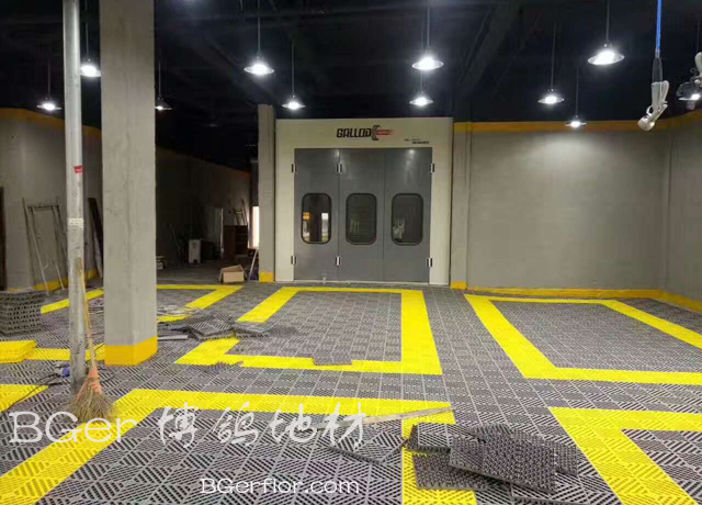 汽车美容店美容车间格栅地板 美容贴膜车间网格地板 灰色 黄色铺装-3