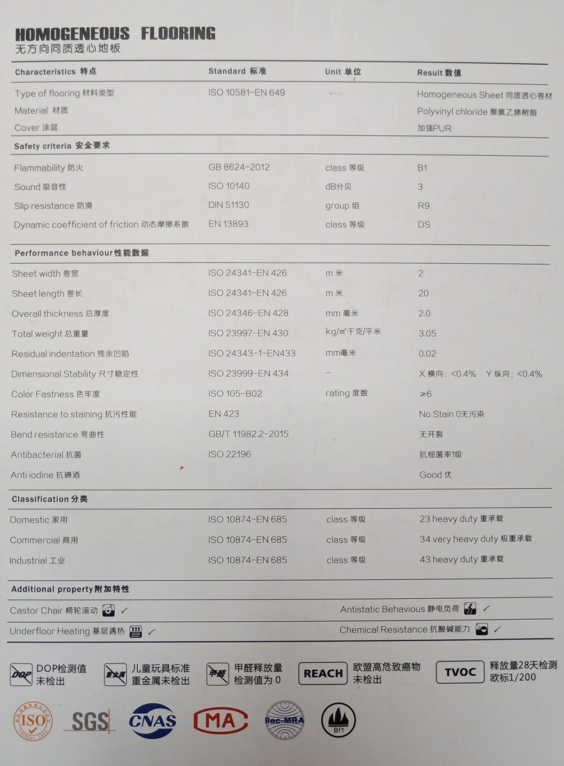 PVC塑胶地板参数